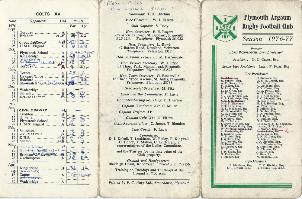 1976-77 Fixture Card