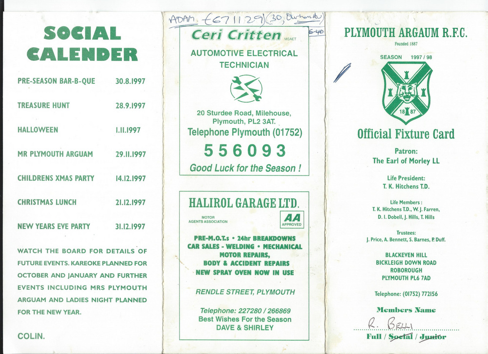 1997-98 Fixture Card