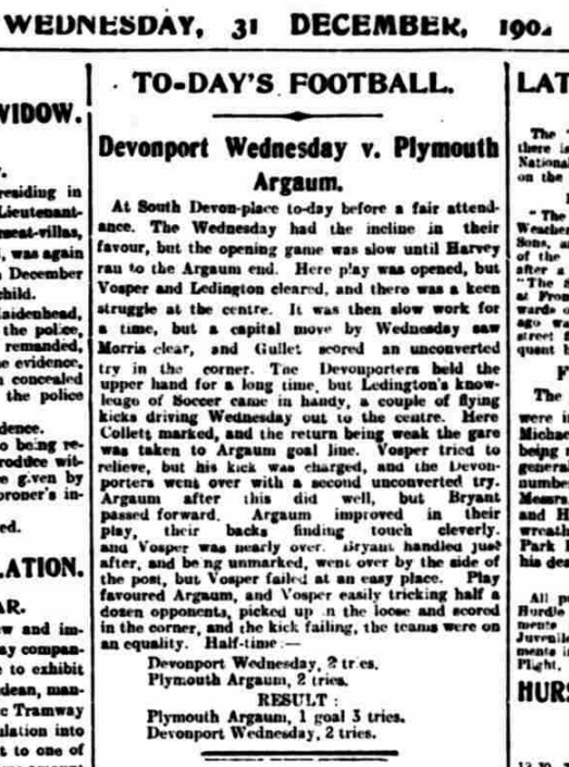 Devonport Wednesday v Argaum 1902