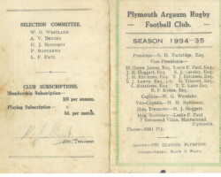 1934-35 Fixture Card