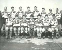 1st XV 1963-64: T.Hitchins, I.Mason, A.Mortimore, Perry, King, N.Haddon, P.Marchant, J.Cooper, G.Bryan, W.Pain; R.Friend, R.Wright, C.Sutton, A.Kirby (capt), P.Green, J.Clarke, J.Ellis. 1st XV 1963-64