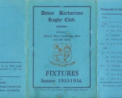 Devon Barbarians Fixture Card 1933-34